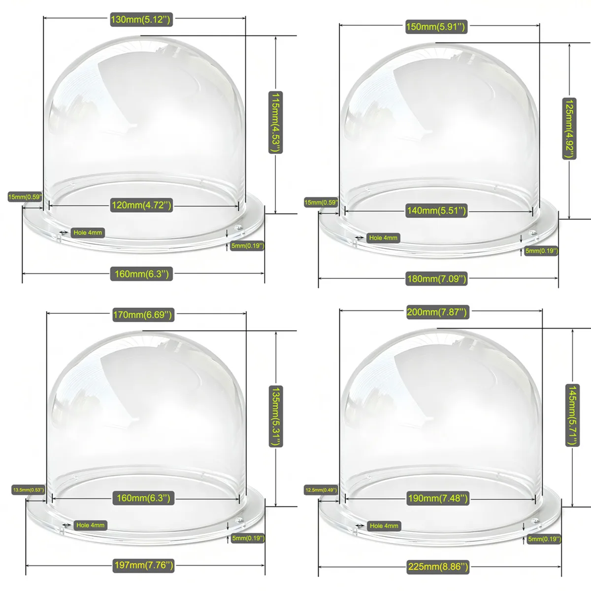 Acrylic Clear Dome Camera Cover Indoor/Outdoor CCTV Replacement Security Dome Camera Housing, 4/5/6/7 Inch HD Plastic Hemisphere