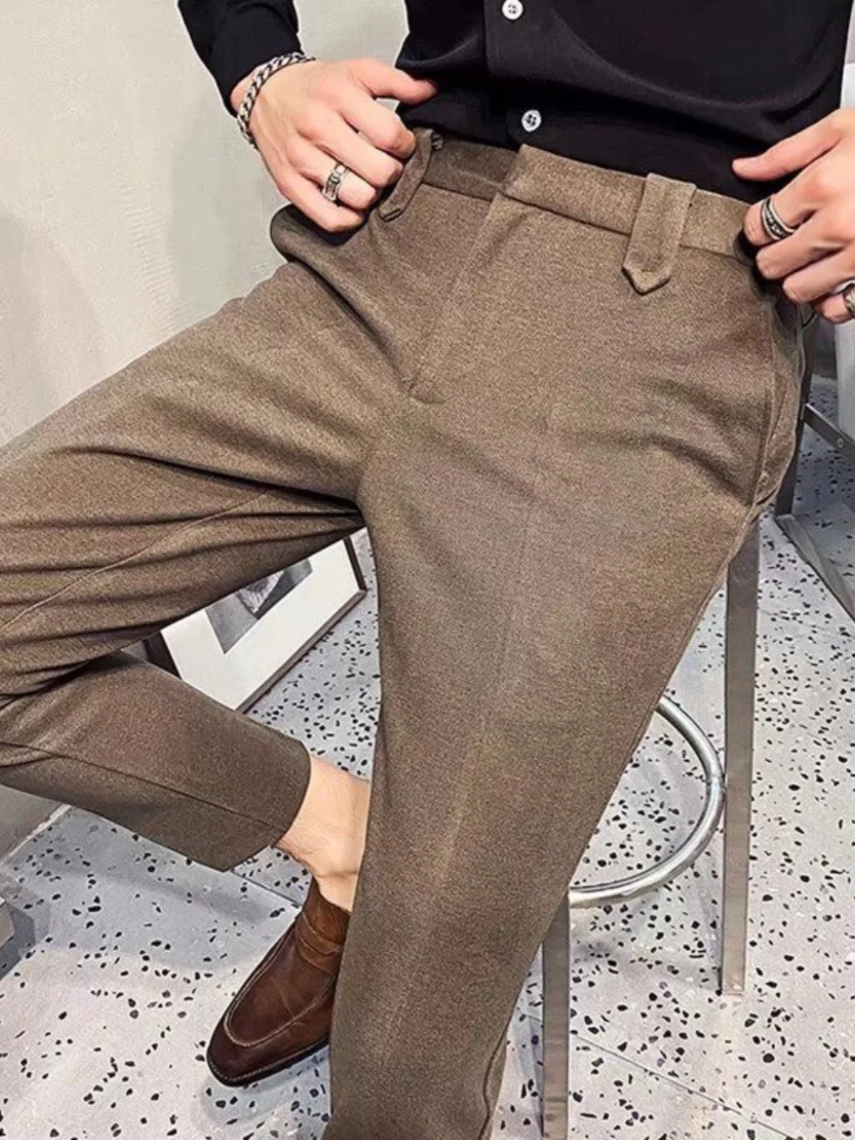 

Busin Casual Men's Elastic Waist Long Trousers 2025 Spring Autumn New Sle Faionable Pure Color Woolen Pants