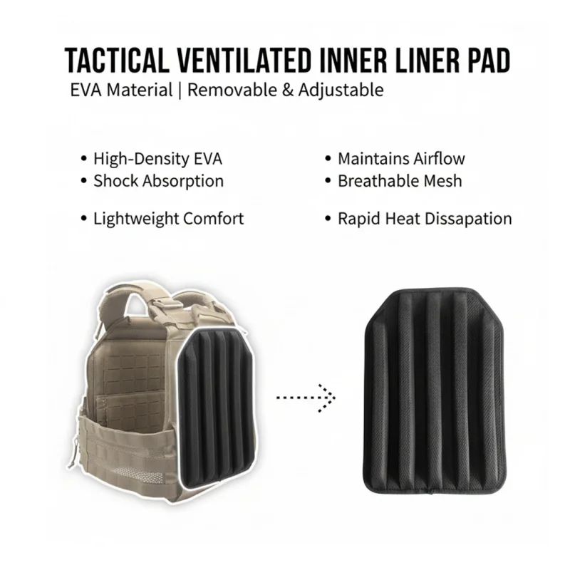 Tactical Ventilated Inner Liner Pad - High-Density EVA, Shock Absorption, Breathable Mesh, Adjustable & Removable for Airflow