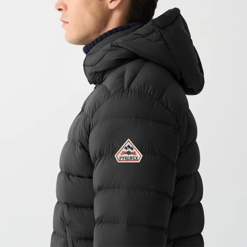 Autumn Winter European Style Men Women Embroidery Logo Softshell Zipper Jacket Going Out Light Thin Hooded Down Warm Windproof