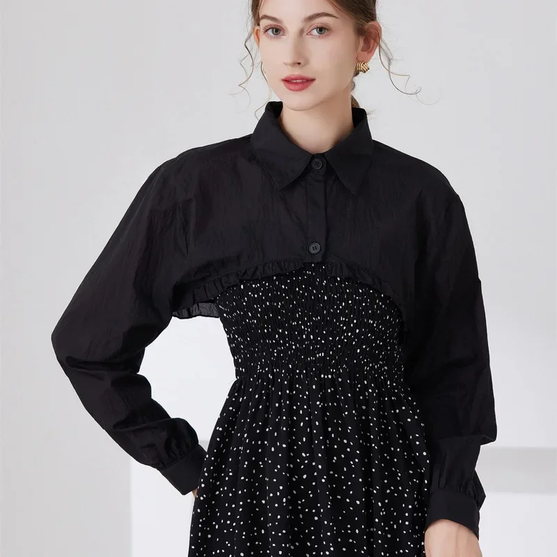 Colarinho Falso de Manga Longa Feminina, Lapela Feminina, Botão Baixo, Meia Top, Camisa Blusa, Gola Destacável, Suéter, Colarinho Falso, Outono