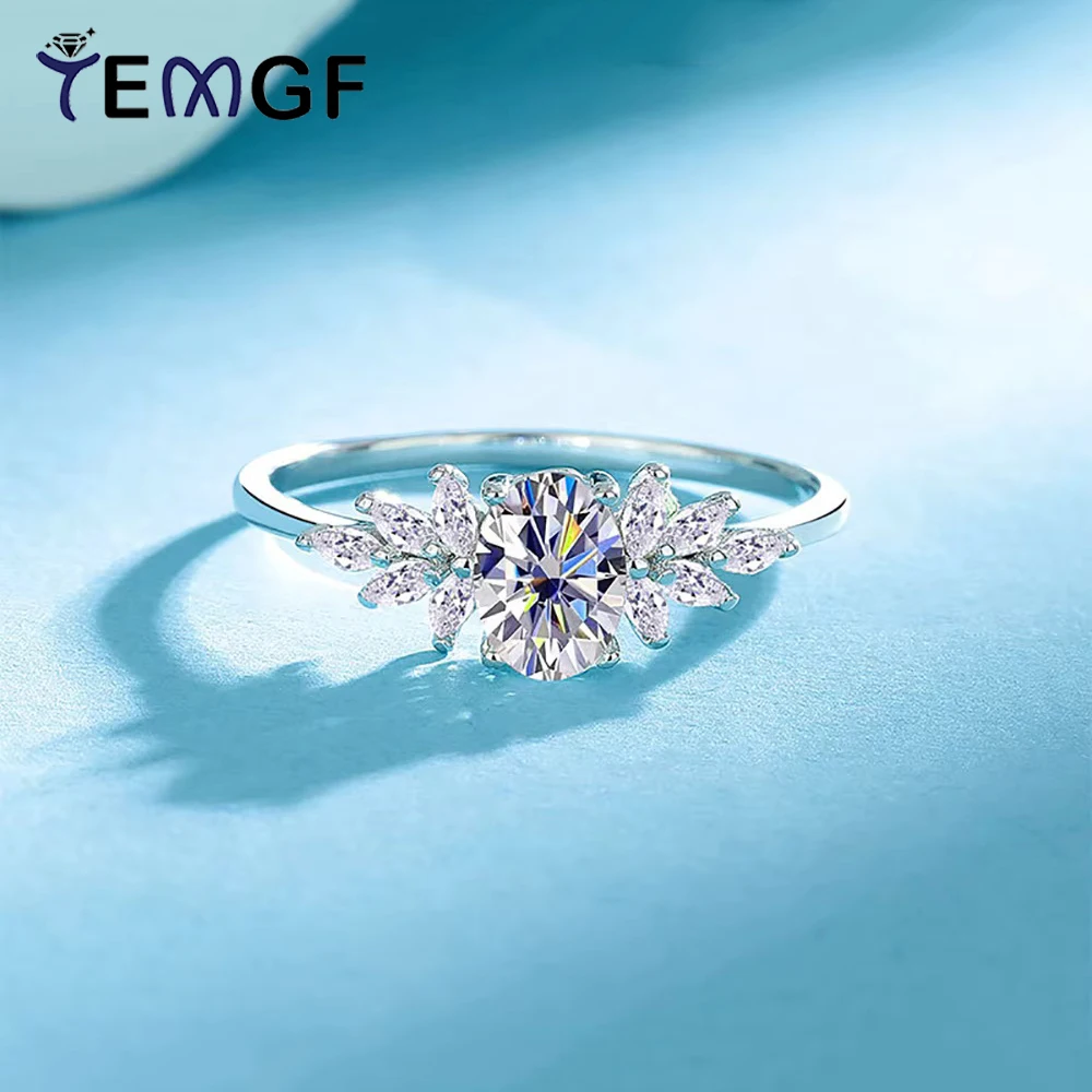 

TEMGF 5*7mm 1CT Moissanite Ring With Certificate 925 Sterling Silver Shiny Fine Jewelry for Women Wedding Party Fashion Item