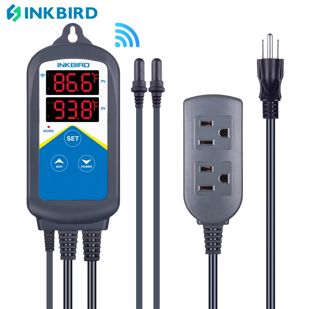 Inkbird Itc306a-wifi Aquário Controlador de Temperatura Dupla Soquetes Termômetro Aplicativo Notificação para Tanque de Peixes Água Terrário