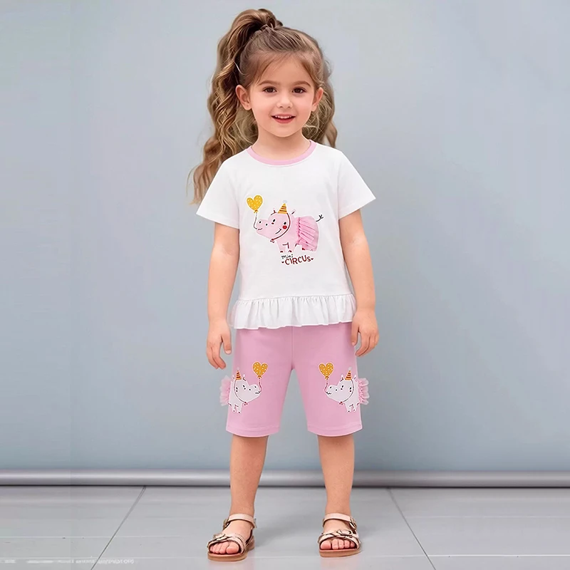 Little Maven 2026 Sommer Neue Baby Mädchen Kinderkleidung Baumwoll-Sets Cartoon-Schweine T-Shirts Tops+Hosen