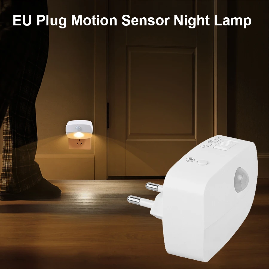 Mini lampe LED avec détecteur de mouvement, prise ue, 220V, veilleuse pour la maison, chambre à coucher, couloir, escalier, WC, lampe de chevet