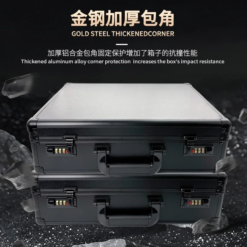 Full Black Aluminum Alloy Suitcase Handheld Password Lock Storage Case for Card Bricks Shockproof Aluminum Box