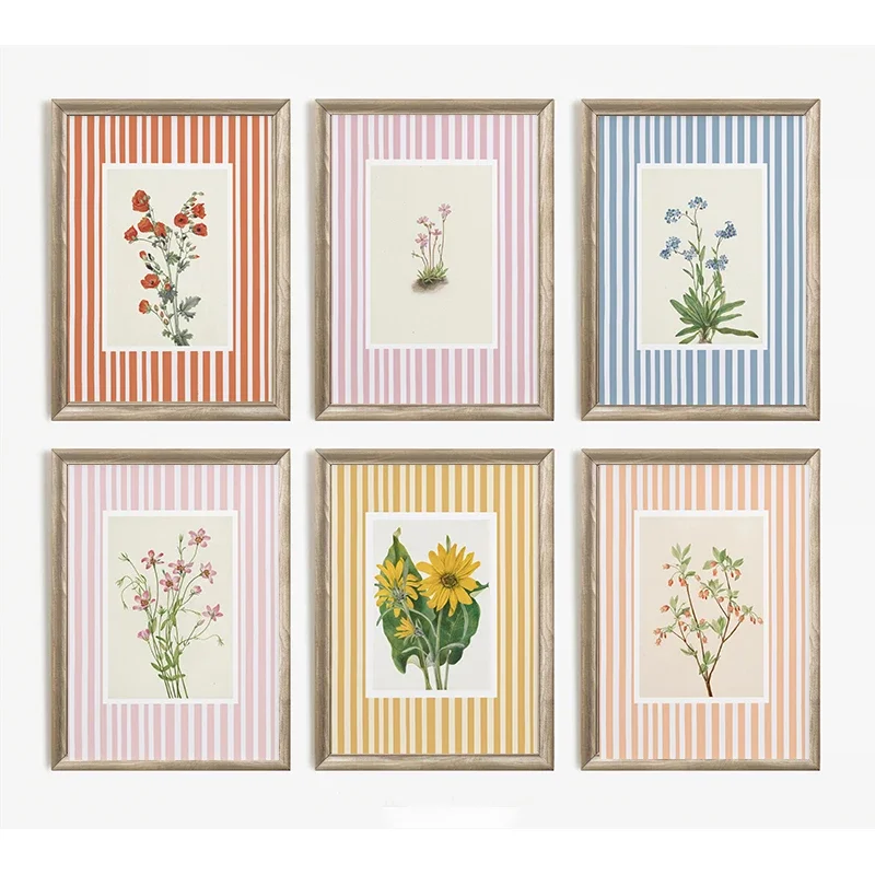 Blaue Lilie, Sonnenblume, botanische Blume, gestreifter Hintergrund, Leinwandgemälde, Druck, Wandkunst, Poster, modernes Wohnzimmer, Heimdekoration