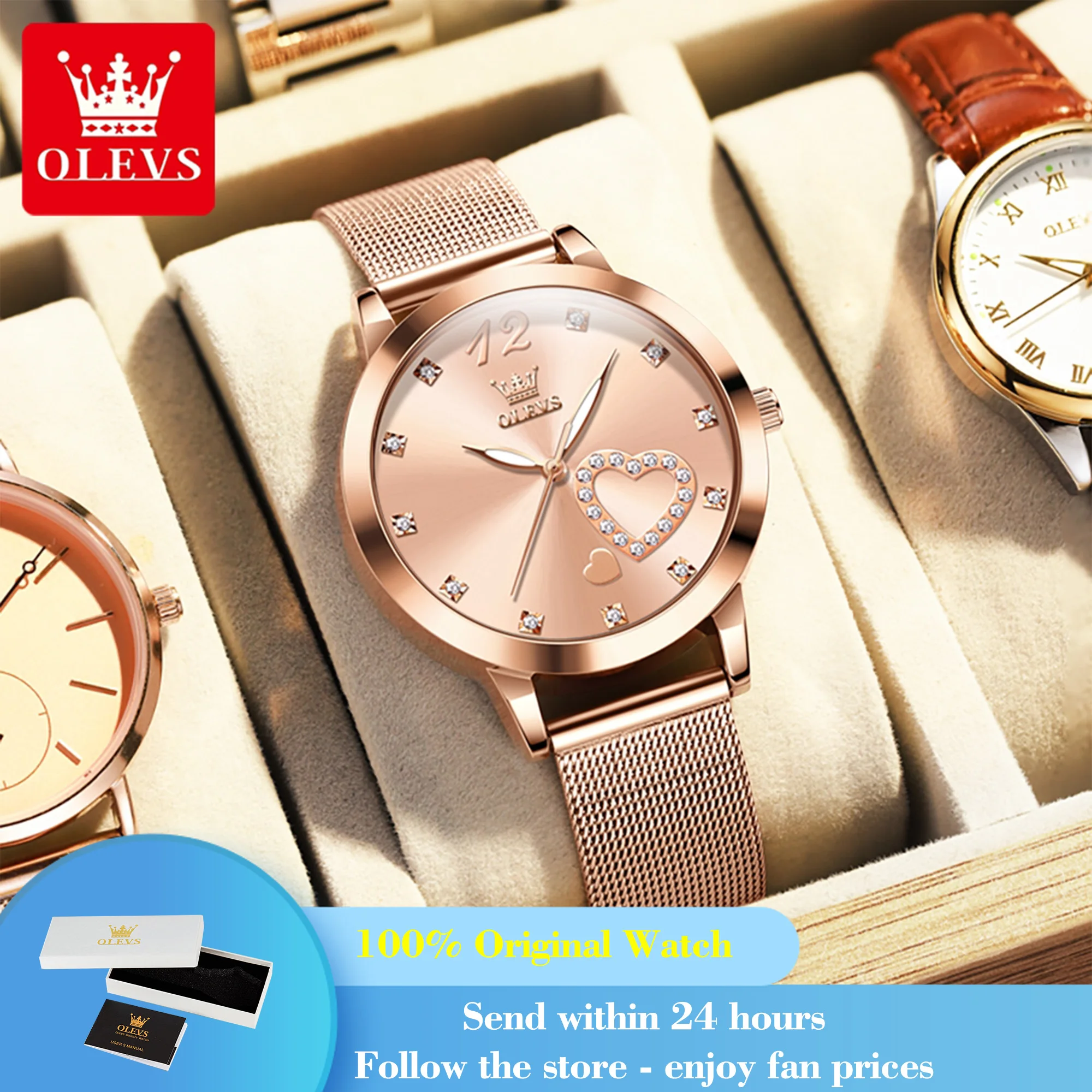 OLEVS 5189 Watch For Women Milanese Steel Strap 30M Waterproof Quartz Woman Watch Diamond Scale Heart Shape Ladies Wristwatch