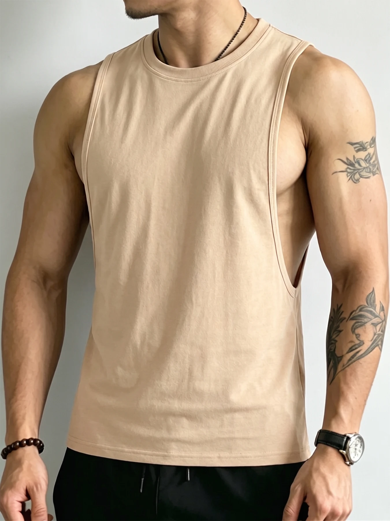 Men's Gym Tank Top Drop Armhole Muscle Fit Sleeveless Shirt Deep Cut Out Bodybuilding Workout Vest Activewear Male