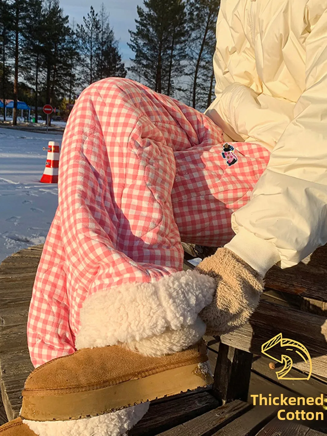 

Зимние лыжные брюки Thiened, женские красные клетчатые бархатные хлопковые брюки из ягненка, прочные, ветрозащитные, водонепроницаемые для -40 ℃ Северо-восточный подбородок...