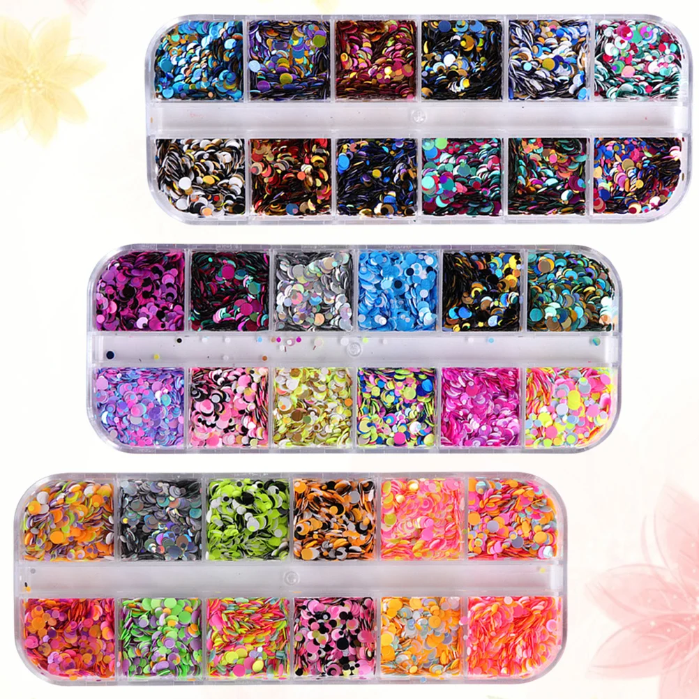 

3 Boxes Ultra-Thin Colorful Round Nail Sequins Glitter Paillette Nail Art DIY Decoration Accessory Glitter Paillette