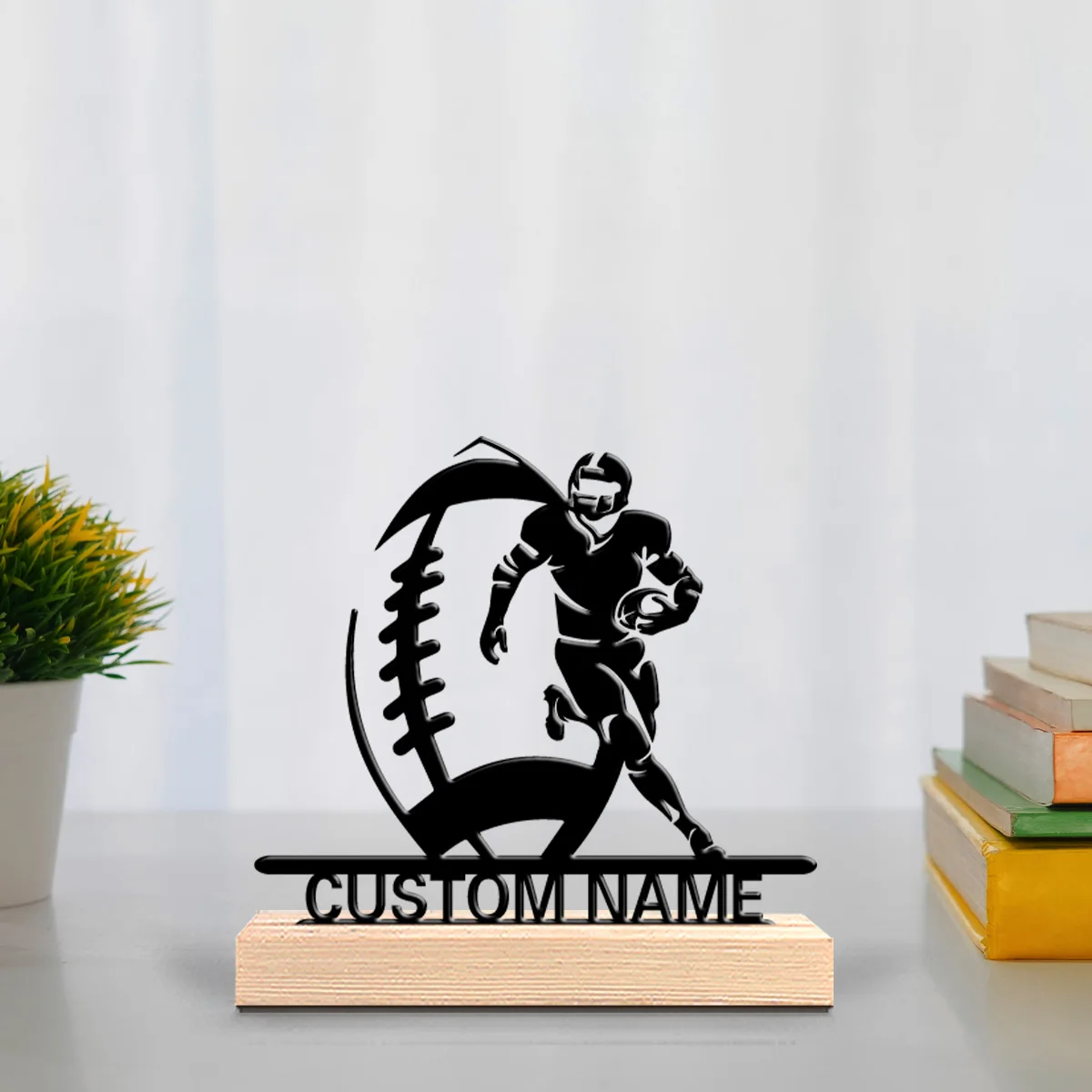 1pc Thriller Personalized Custom American Football Player Metal Statues Aviation Enthusiast Gift With Wooden Base, Perfect For