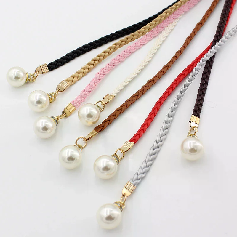 /HTF/Simple PU Leather Belt Boho Tassel Braided Self-Tie Belt Thin Waist Rope Belt Women