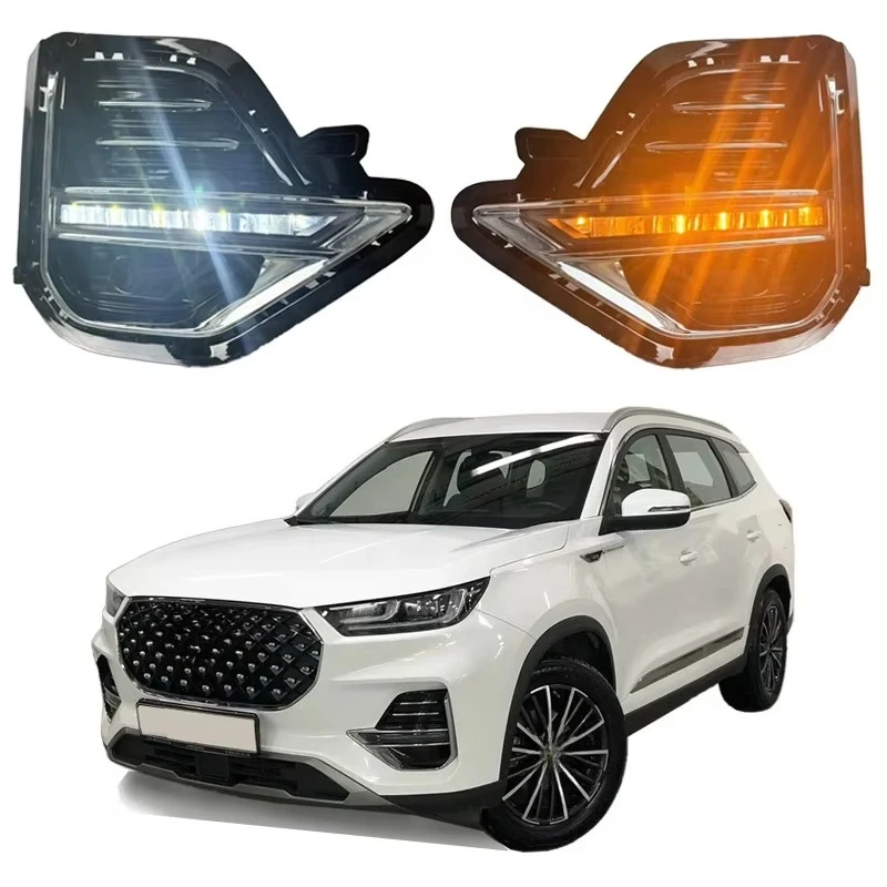 Светодиодные дневные ходовые огни для Chery Tiggo 8 Plus 2021 2022, DRL, противотуманные фары, лицевая панель, указатель поворота, комплект дневного света