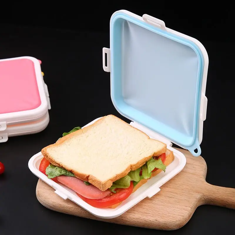 1pc Portable Sandwich Crisper Toast Storage Box Silicone Reusable Microwave Lunch Box Can Be Hung To Store Lunch Food Container view 3
