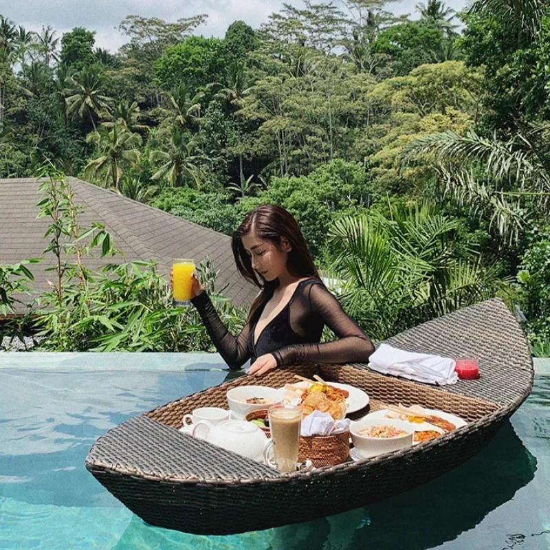 Bandeja trenzada nórdica para frutas, plato flotante hecho a mano para piscina, soporte para bebidas, tapete flotante para fiestas, juguete para exteriores