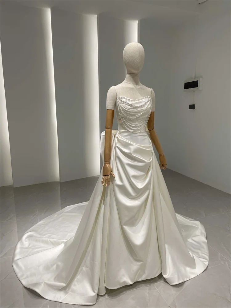 Royal Muse High-End Satin Wedding Dress For Women Tube Top Skirt With Pearls String Of Pearls Bridal Gown Vestido New Design