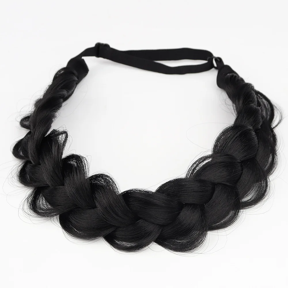 Boho Synthetic Chunky Braid Headband Adjustable Elastic Fake Hair Braided Hair Hoop Women Travel Daily All-match Hair Band