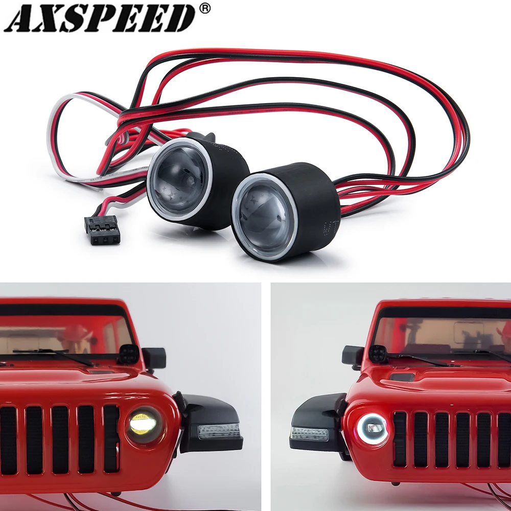 AXSPEED-車のヘッドライト,エンジェルアイ付きLEDカーライト,22mm, 2つのLED,3.7-5v 0.5a DC,1:10 rcアキシャルscx10 iii axi03007 3006