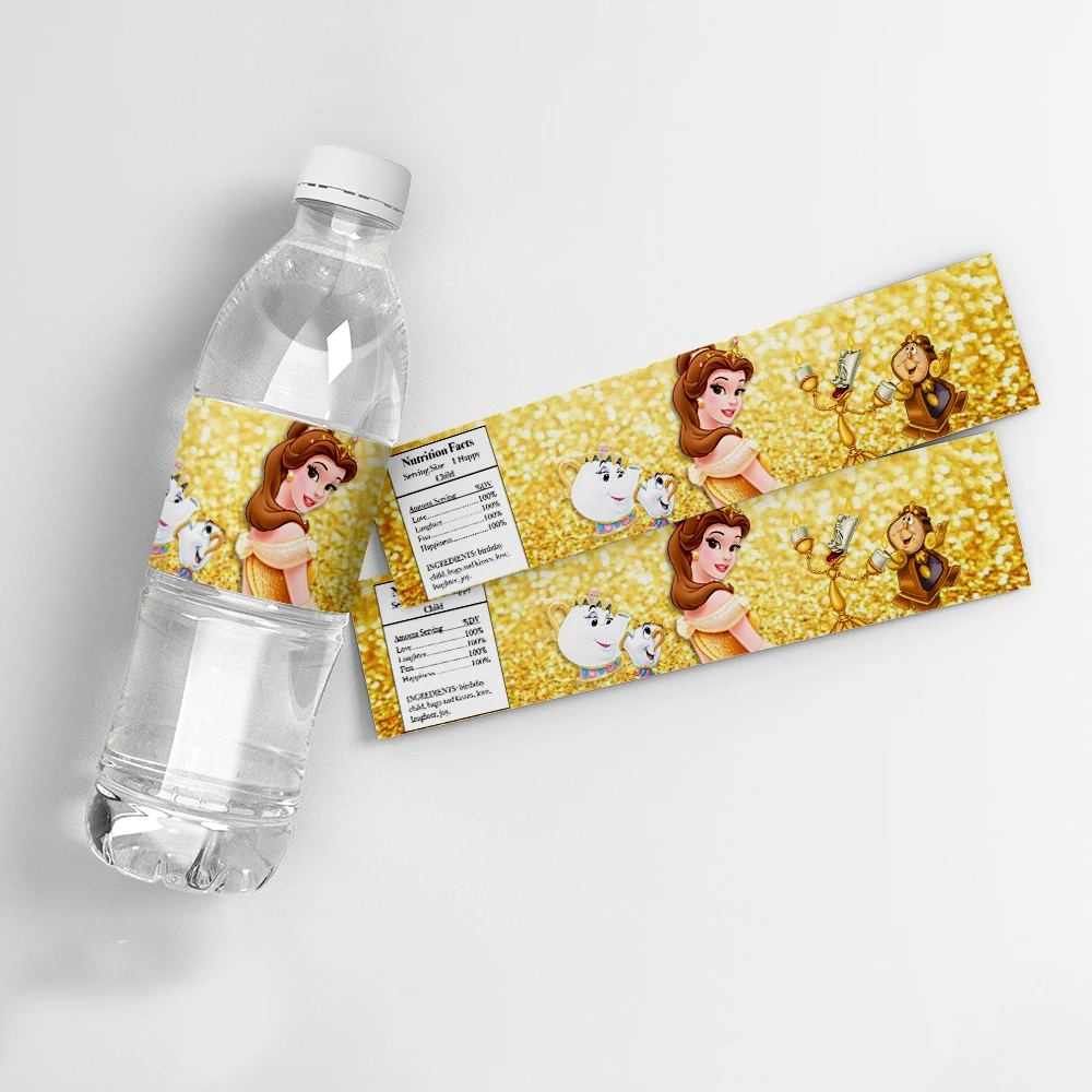 Beauty and the Beast Water Bottle Wraps Labels Birthday Labels Stickers Kids Birthday Party Decoration Princess Party Supplies