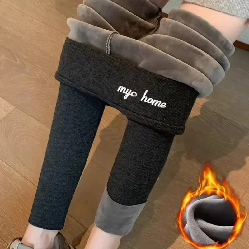 Winter-Leggings für Damen, warme, verdickende Leggins, einfarbige Samt-Leggins, hohe Taille, dehnbare, dünne Yoga-Leggings