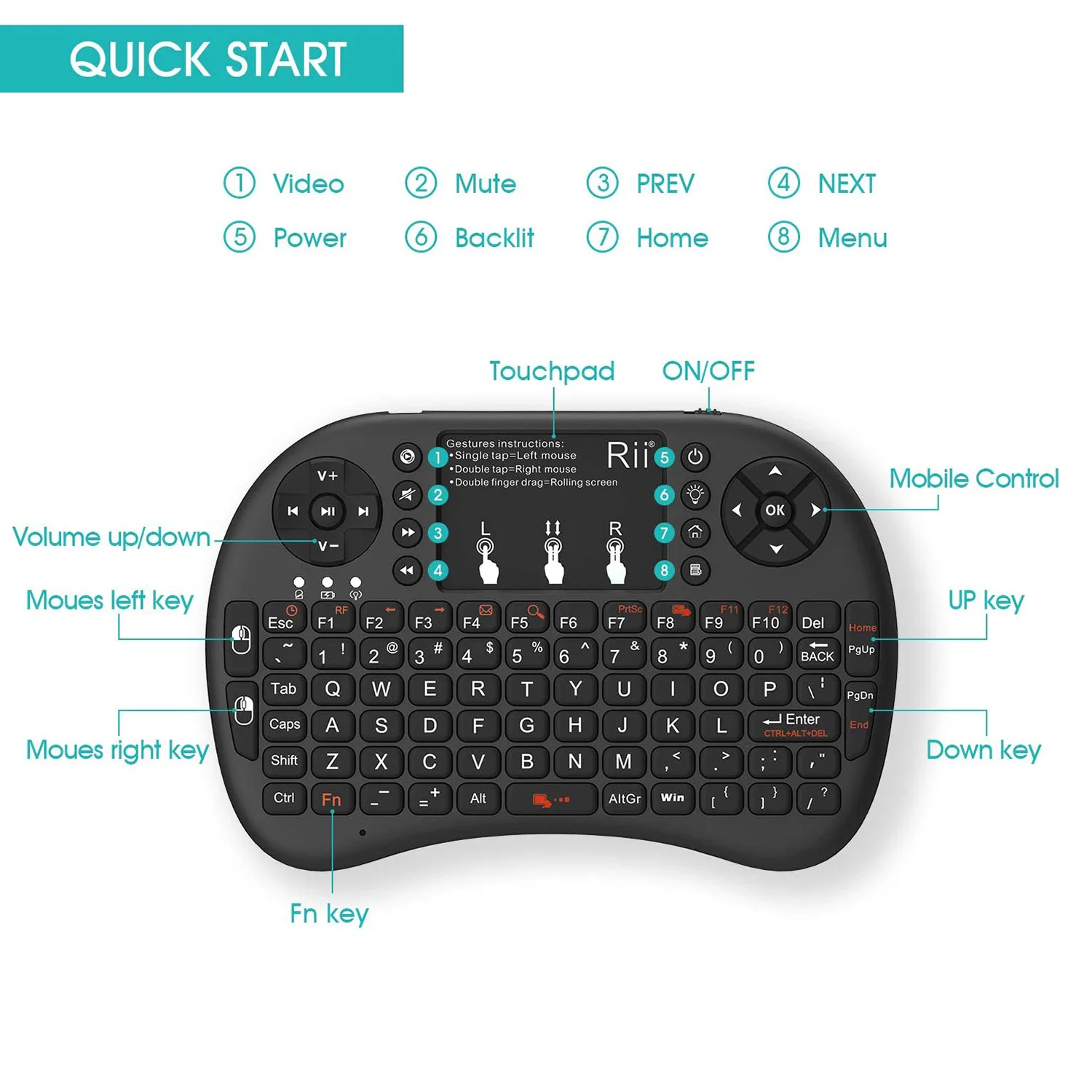 Rii i8+ Mini wireless keyboard 2.4GHz Wireless Keyboard with TouchPad For Android TV Box,PC,Laptop,Smart TV,HTPC