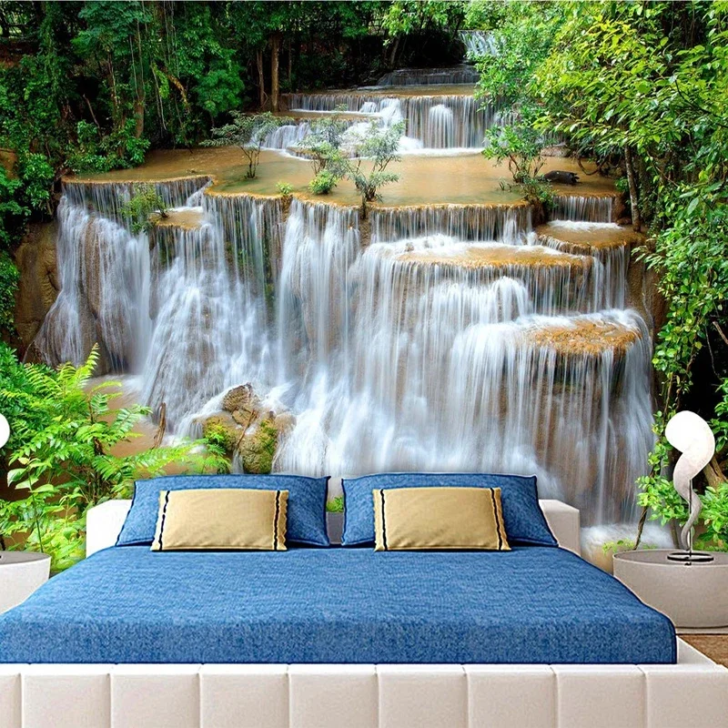 Custom 3D Photo Wallpaper HD Green Landscape Waterfall Beautiful TV Background Mural Bedroom Living Room Non-woven 3D Wall Paper