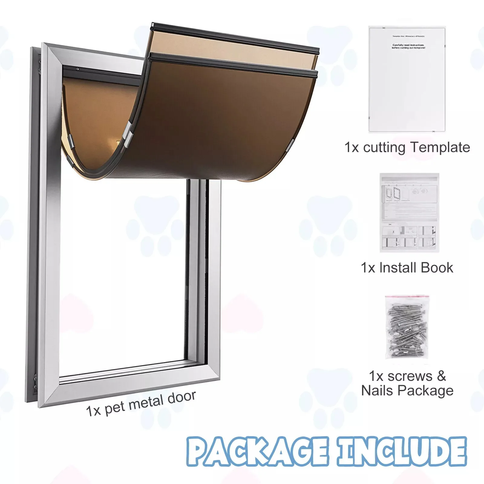 Weatherproof Aluminum Exterior Door with Automatic Closing, Double Panels, Dual Flap, Insulated Pet Door for Large Dogs