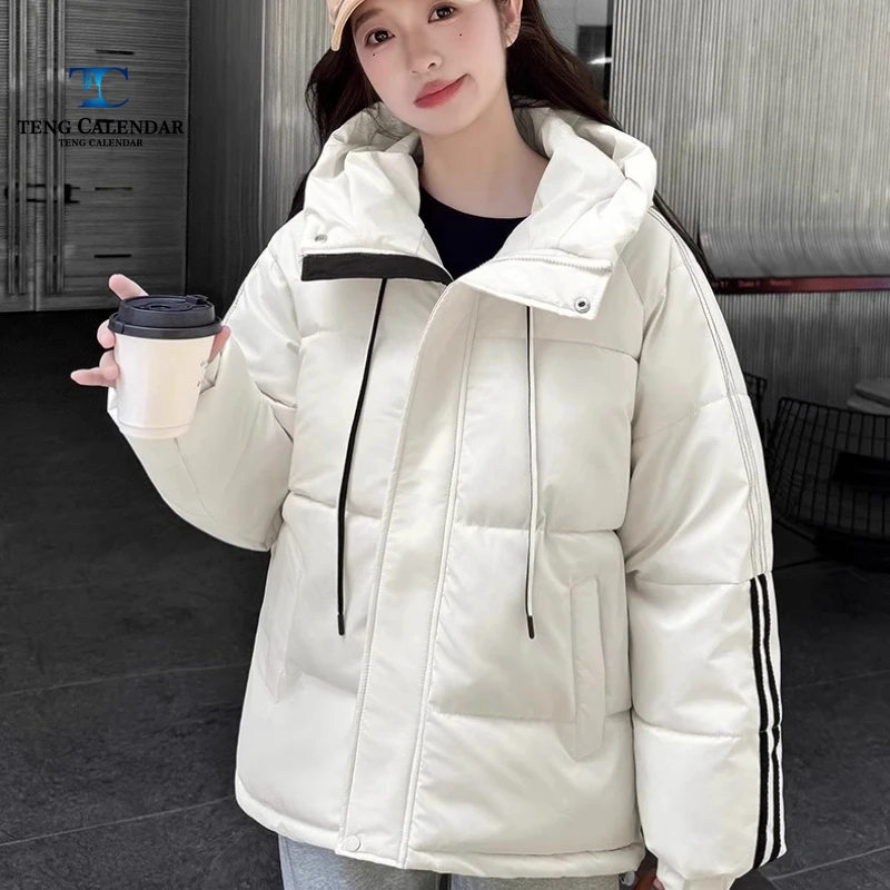 Modna kurtka puchowa, luksusowa, uniwersalna, ciepła i gruba kurtka z kapturem typu \\\\\\\"bread jacket\\\\\\\", damska, nowy styl na zimę 2025.