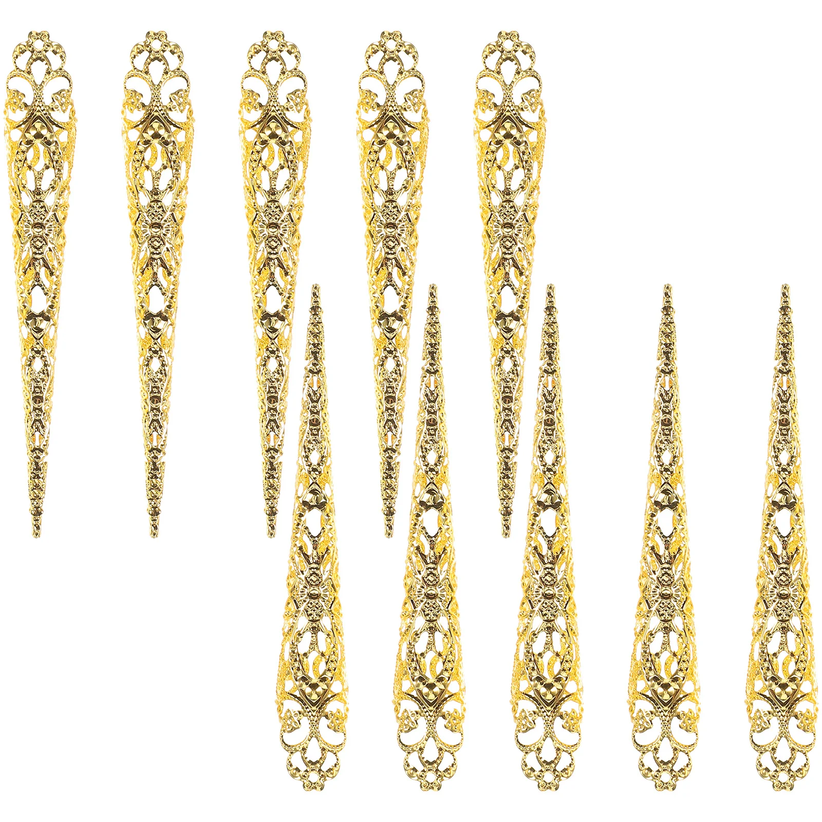 

10Pcs Long Ancient Fake Fingernail Iron Finger Protectors Cosplay Costume Finger Nail Covers Fake Nails Ring