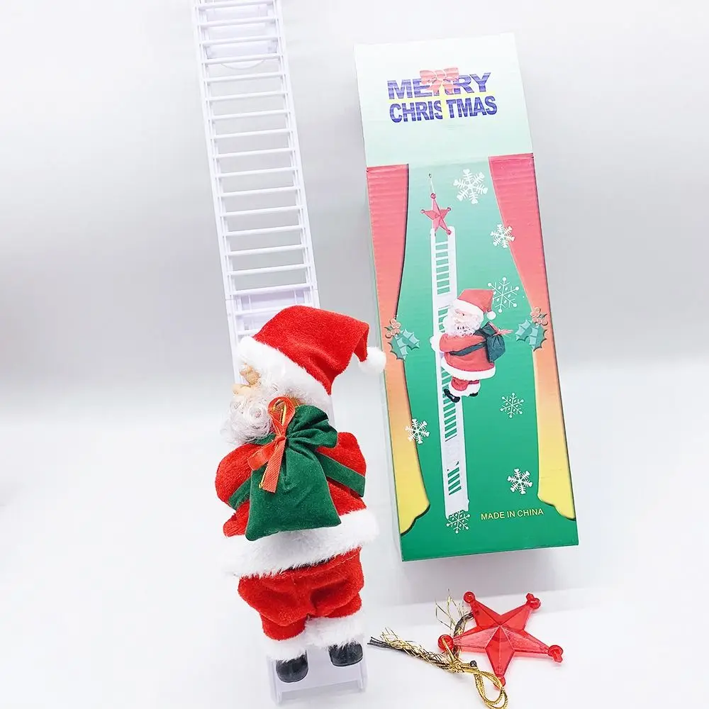 Funny Electric Santa Claus Climbing Ladder Chimney Climb Rop Climbing Santa Claus Christmas Decoration Double Ladder Santa