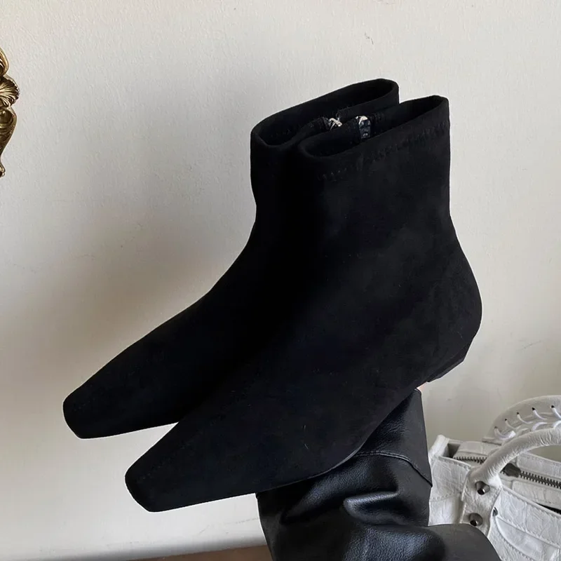 

Aneikeh/высокое качество, осенне-зимние женские ботильоны на низком каблуке, обувь на молнии, модная обувь с острым носком, Botas Para Mujer
