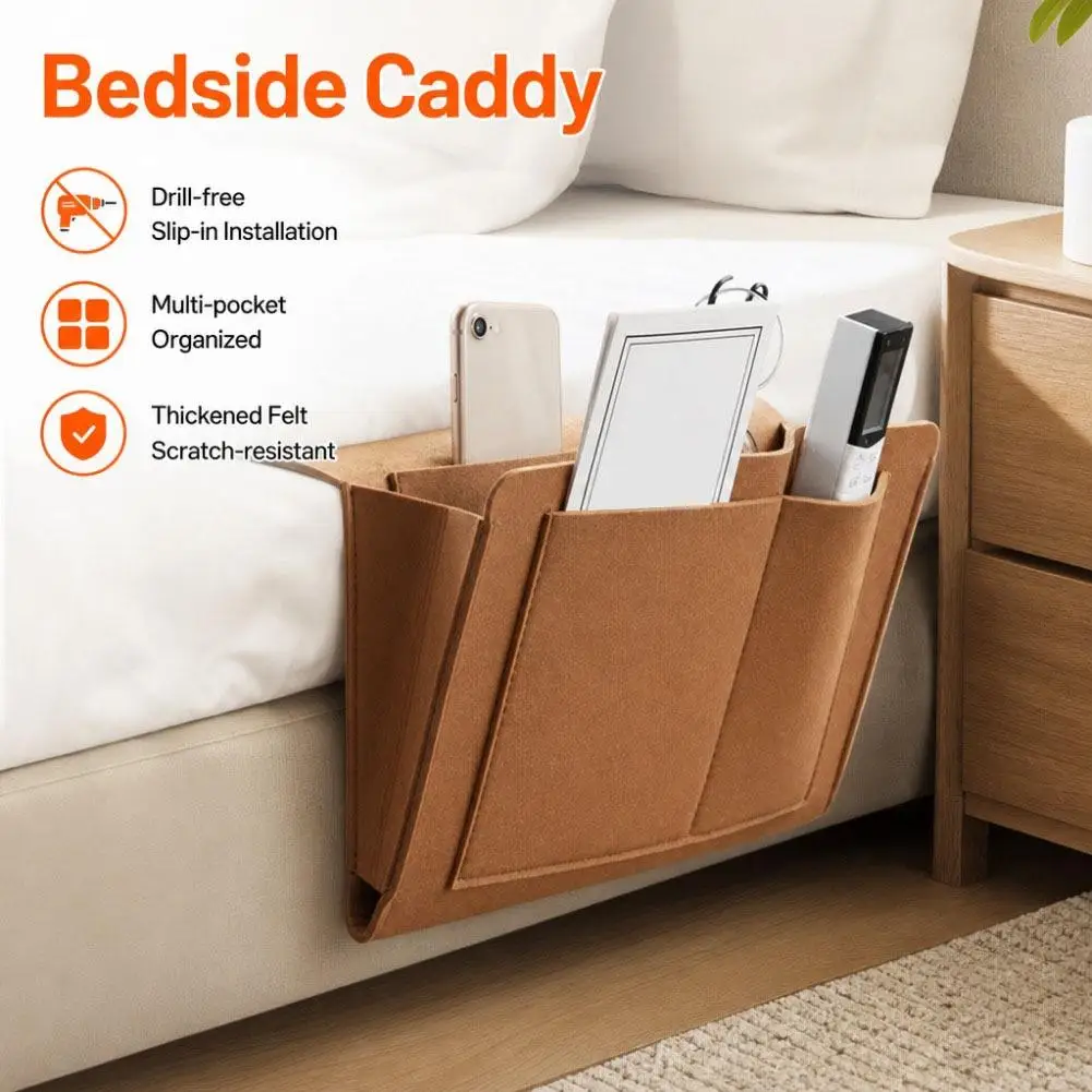 Felt Bedside Storage Bag Pouch Bed Desk Bag Sofa TV Remote Control Hanging Caddy Couch Storage Organizer Bed Holder Pockets
