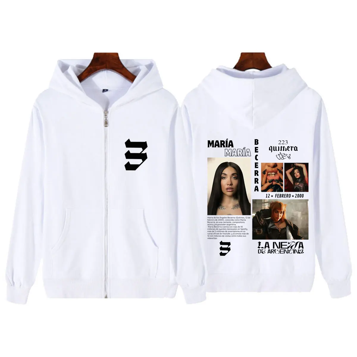 Singer Maria Becerra Album 2026 Tour Zipper Hoodie Men Women Hip Hop Sweatshirts Long Sleeves Loose Casual Vintage Zip Up Jacket