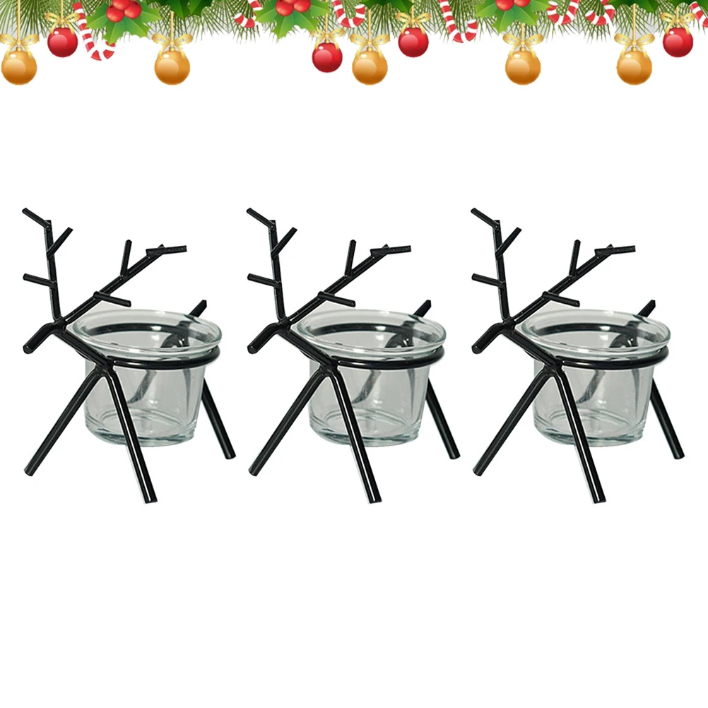 

3 Pcs Christmas Table Holder Candlestick Light Stand Reindeer Tea Iron Art