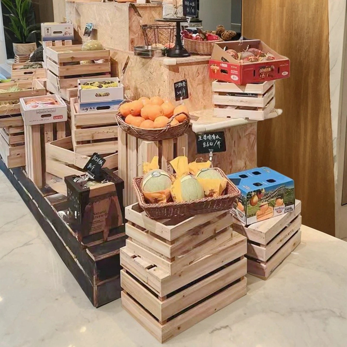 

Деревянная корзина ручной работы в американском винтажном стиле для хранения, демонстрации фруктов и растений, для кухни и кладовой