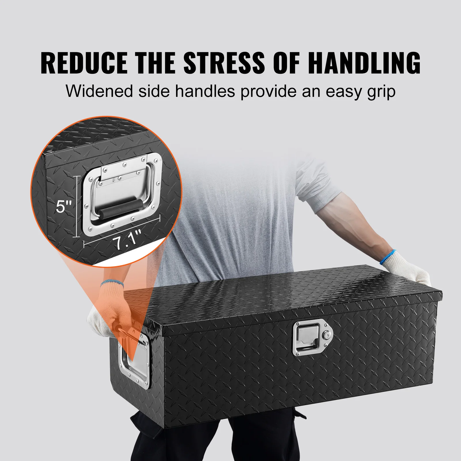 SucceBuy Caja de herramientas de aluminio resistente para cama de camión, caja de herramientas con placa de diamante con mango lateral y llaves de bloqueo para camioneta, cama de camión, RV