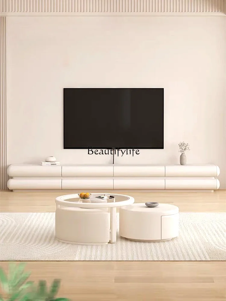 

ls 42New cream wind solid wood coffee table TV cabinet Modern simple living room French floor cabinet