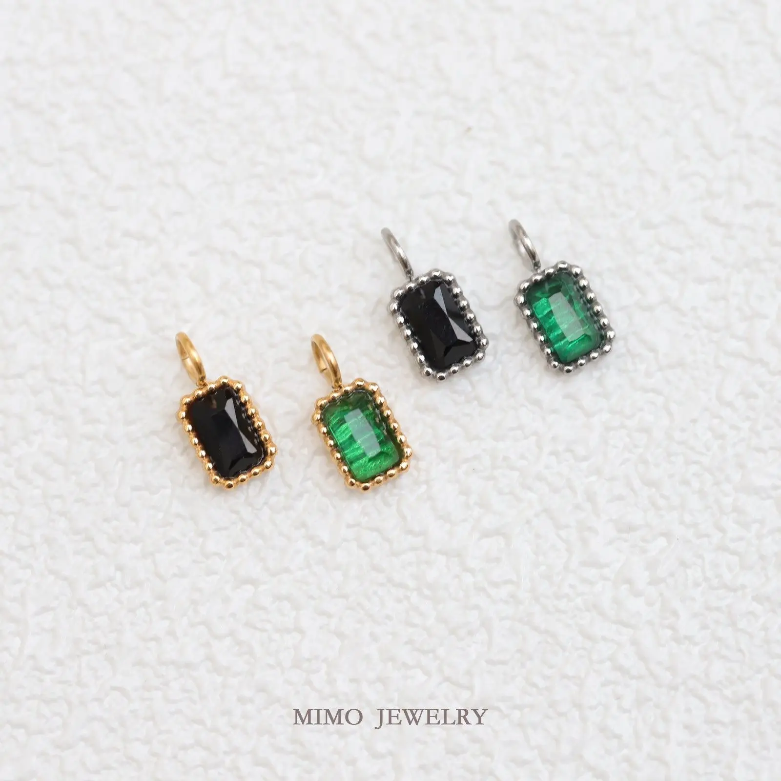 Steel Color Simple Black Green Rectangle Charms Pendant Supplies DIY Hand Stainless Steel Gold Plated Accessories