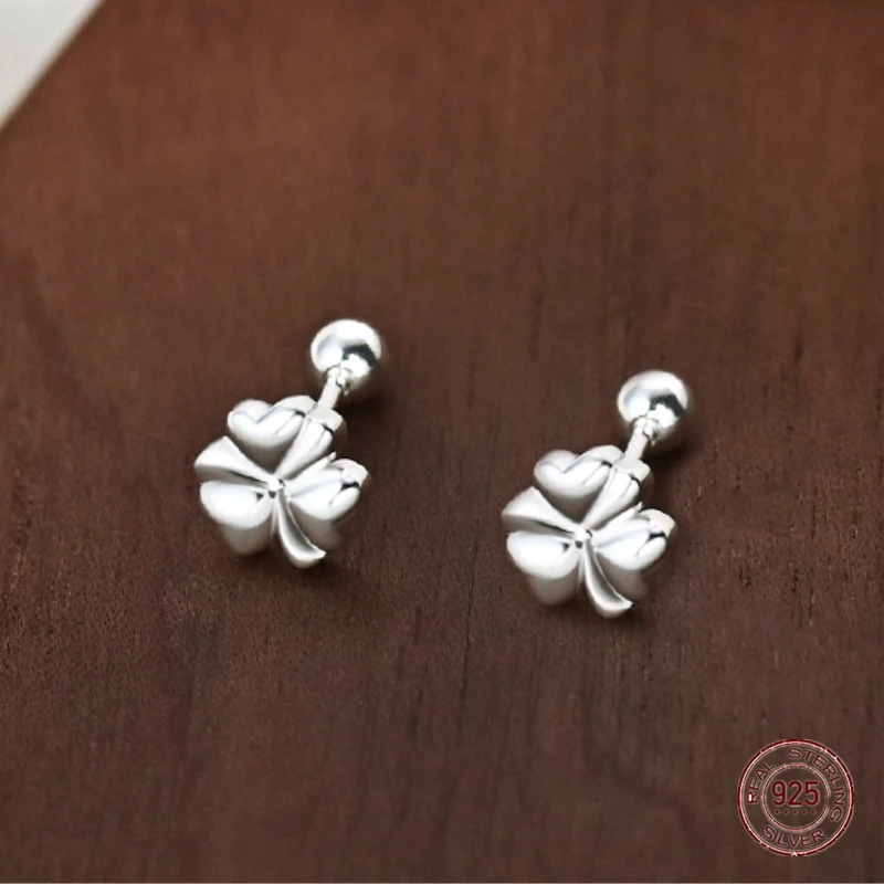 Real 925 Sterling Silver Lovely Heart-shaped Zircon Small Spiral Bead Earrings Birthday Korean Girl Romantic Pair Jewelry