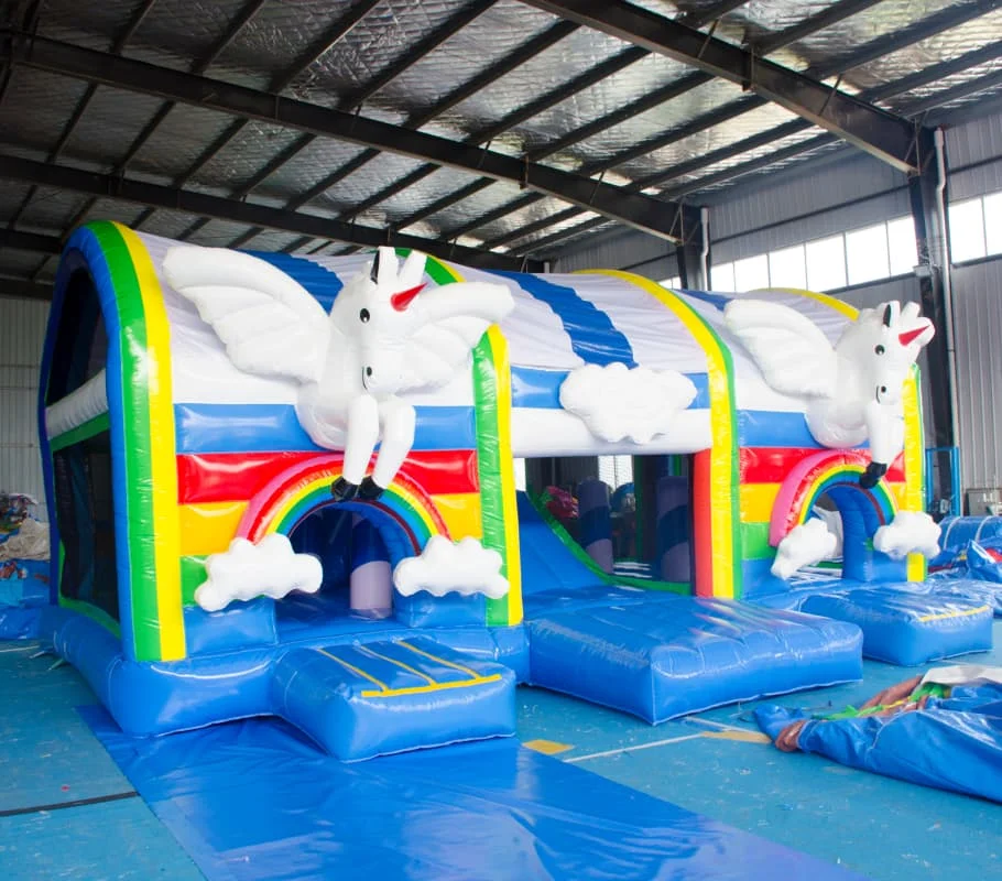 New Design Giant Unicorn Inflatable Castle Rainbow Jumping Bouncer with Slide Commercial PVC Bounce House for Party Rental