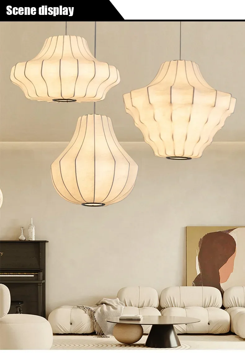 Nordic Wabi Sabi E27 Chandelier Living Room Silk LED Pendant