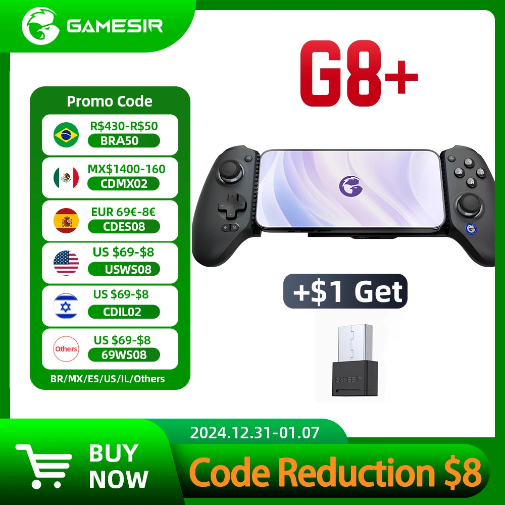 New GameSir G8 Plus Bluetooth Gamepad Mobile Controller with Hall Effect Joystick for Switch PC Android iOS Phone Cloud Gaming