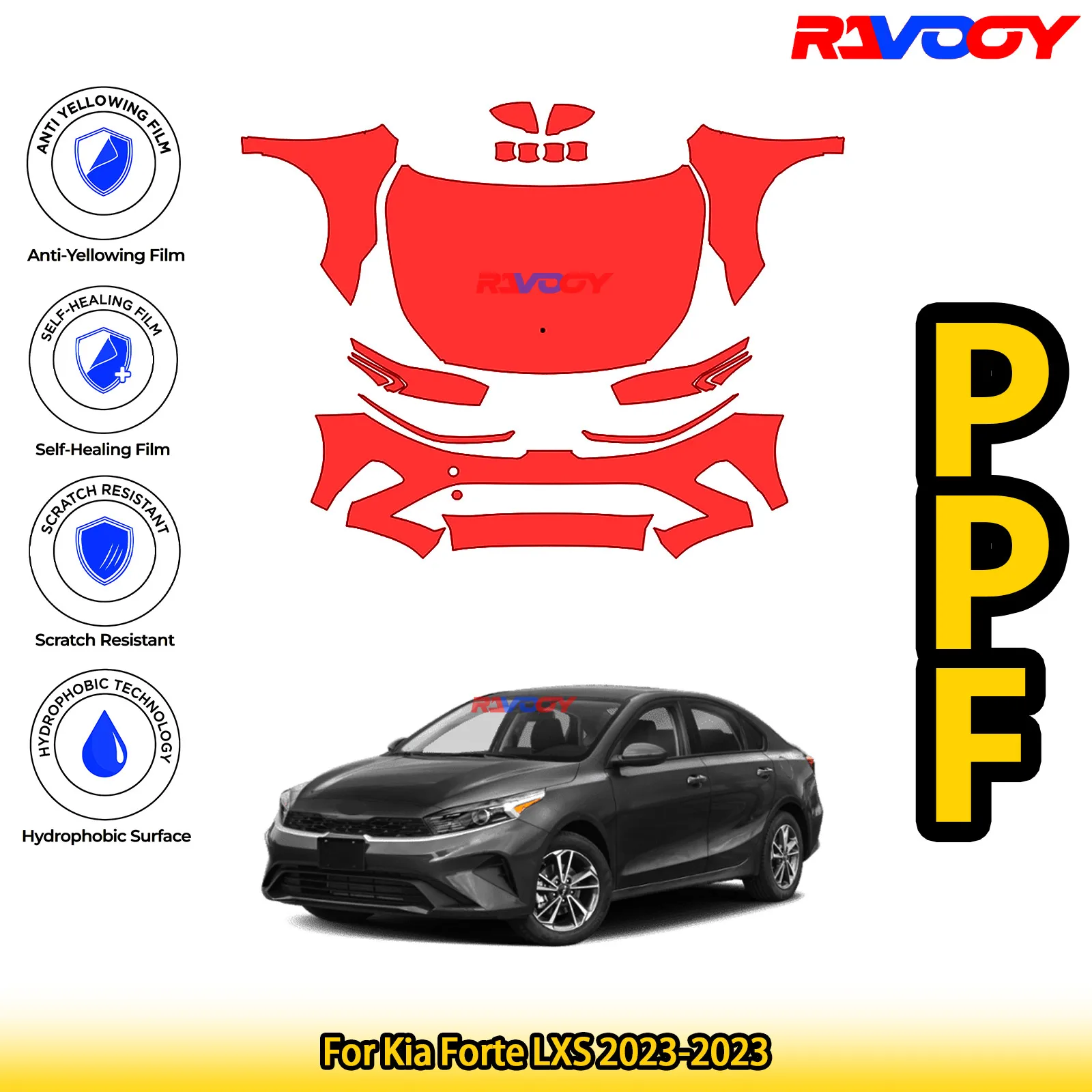 

For Kia Forte LXS 2023-2023 Glossy Matte Black Precut front PPF Kit Paint Protection Film
