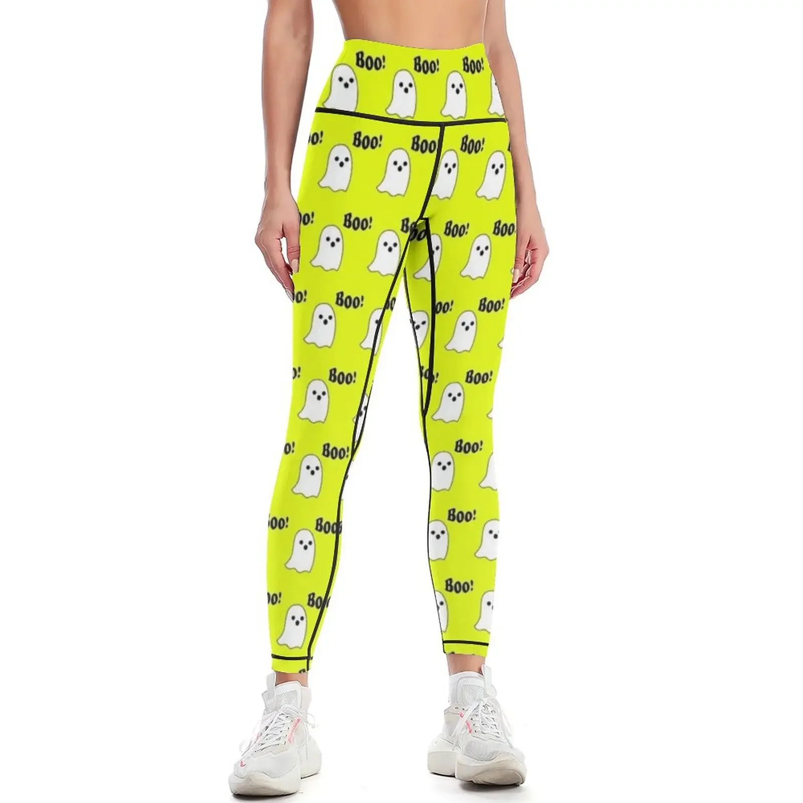 

Boo! Halloween Ghost Design Mask (Yellow) Leggings Women sports Women's trousers Fitness woman sports for Womens Leggings