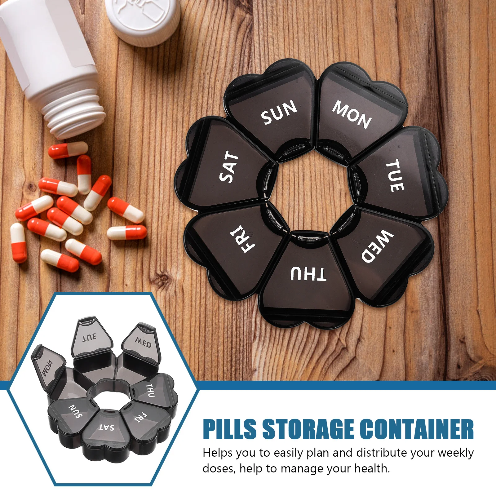 

Коробка-органайзер для лекарств, портативный пластиковый еженедельный футляр для таблеток с несколькими отделениями для хранения в путешествиях в форме цветка