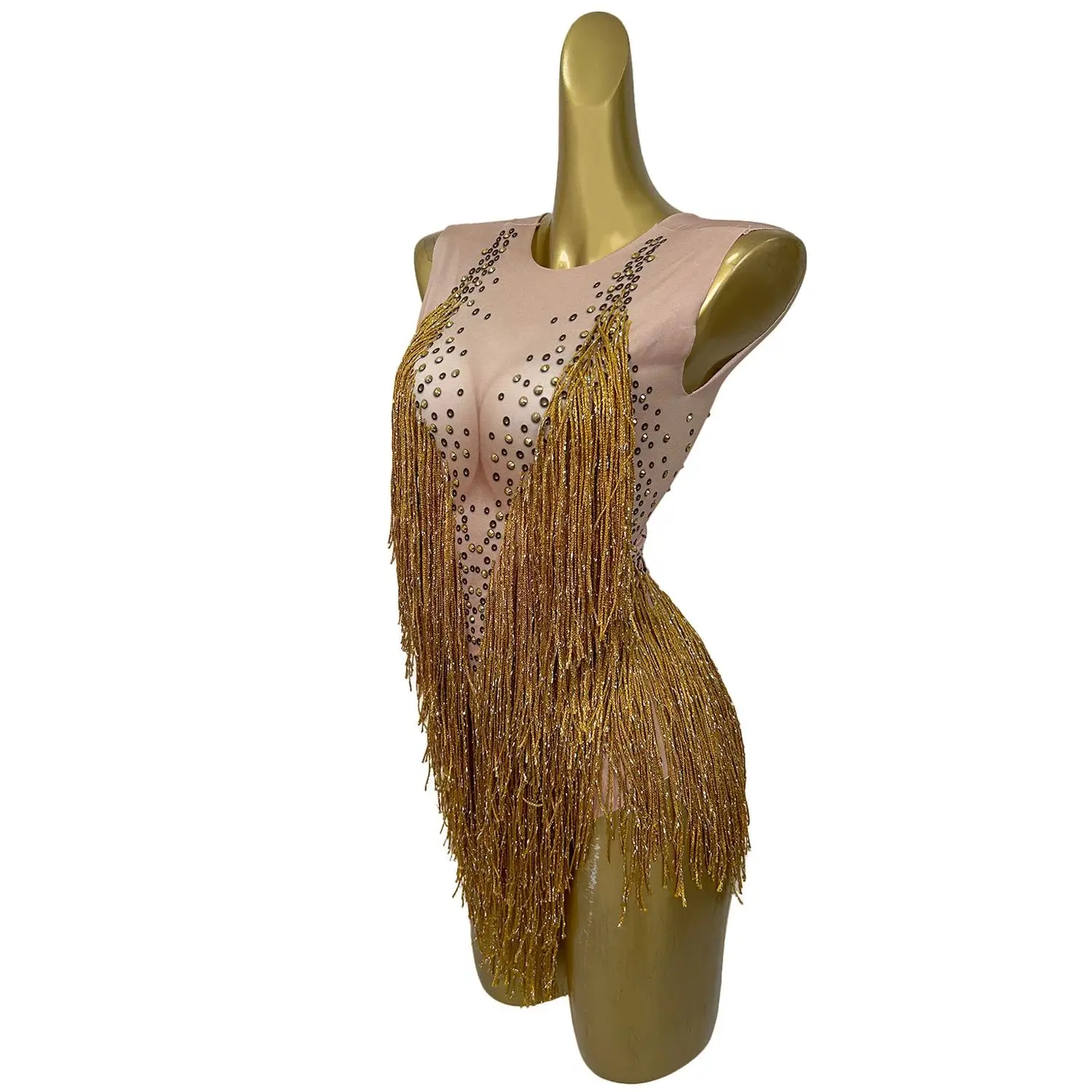 Body clásico brillante con borlas y diamantes de imitación para mujer, traje de gato Sexy sin mangas de LICRA para club nocturno, espectáculo de danza, traje de fiesta para escenario