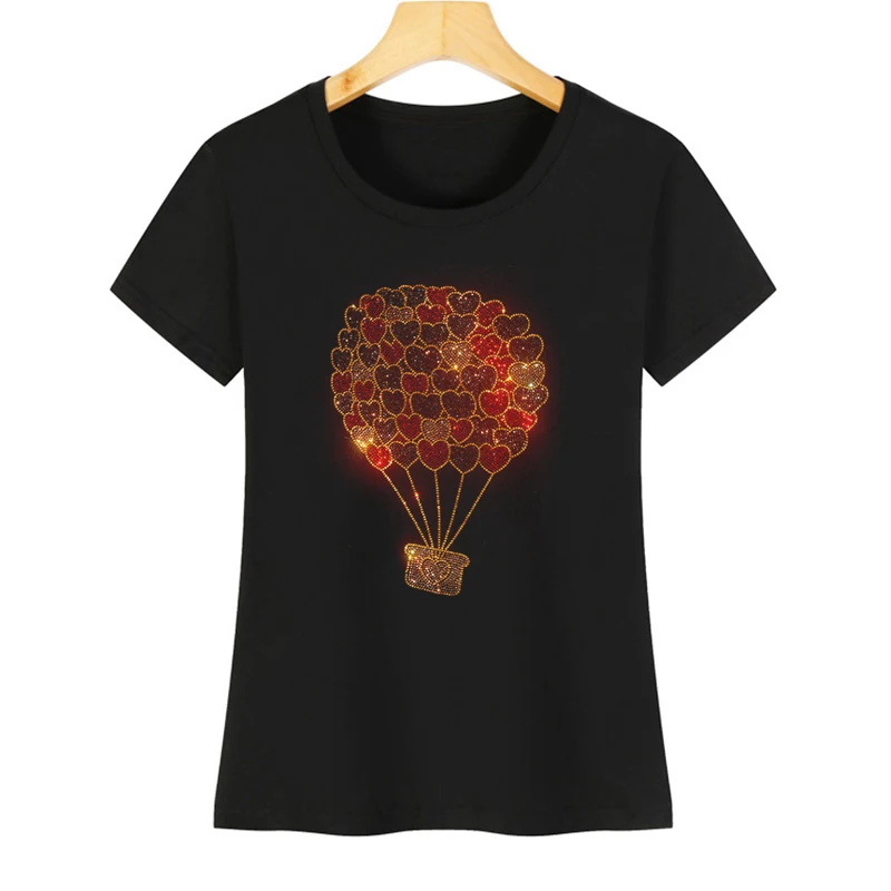 Super Flash Love Ballon Hot Diamond Damen T-Shirt heißen Sommer kurz ärmel igen Diamant glänzende Dame runden Kragen Baumwolle T-Shirt