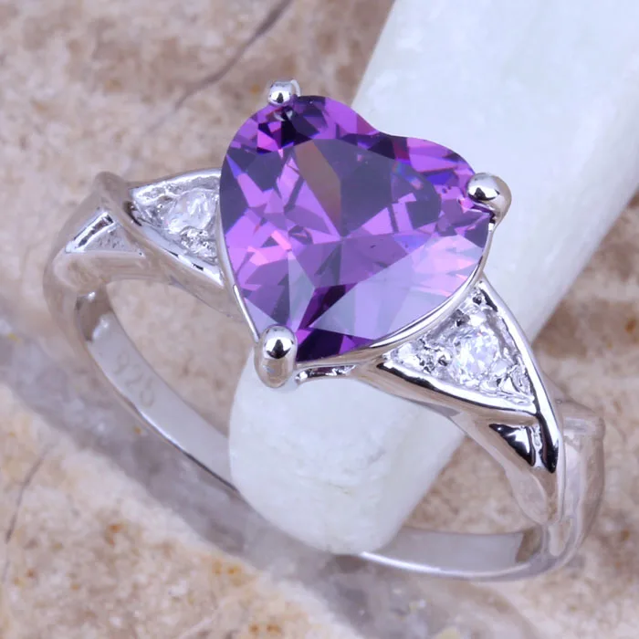 Splendid Heart Shape Purple&White CZ Women\'s Jewelry Ring Size 6 / 7 / 8 / 9 R0472
