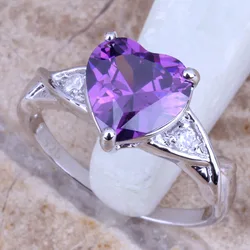 Splendid Heart Shape Purple&White CZ Women's Jewelry Ring Size 6 / 7 / 8 / 9 R0472